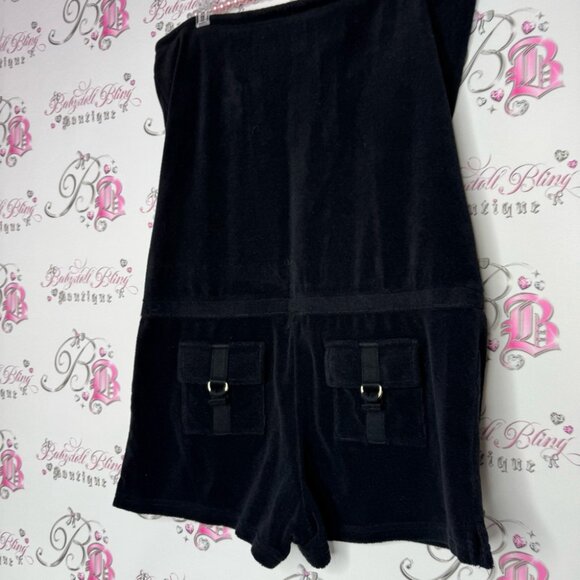 Juicy couture romper pockets on back shorts towel terry cloth black gold accent - Picture 2 of 9